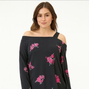 Alfani Black Pink Floral Plus Cold Shoulder Sz XXL